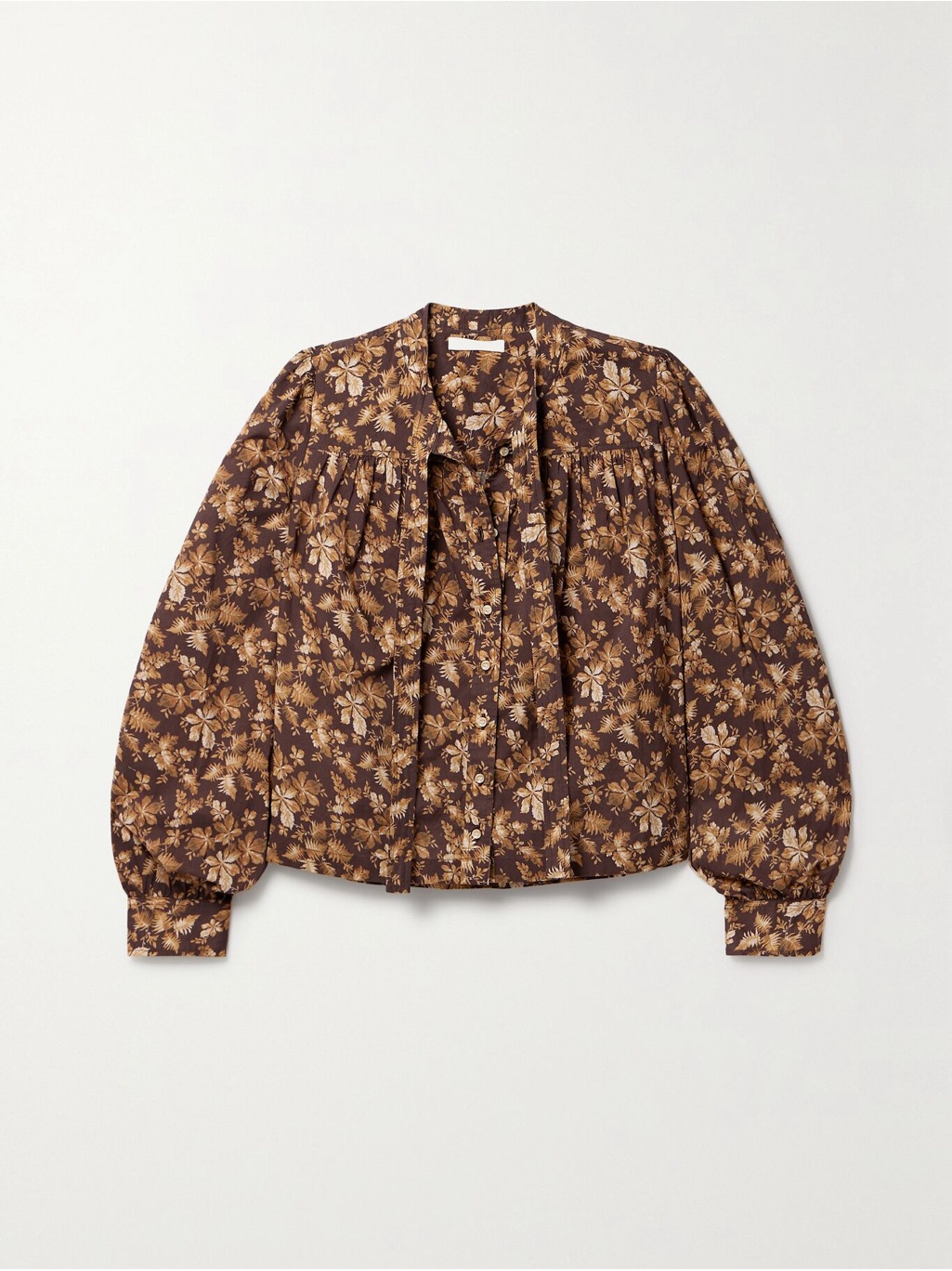 Doen Norma Floral-Print Cotton-Poplin Blouse In Brown Nwt